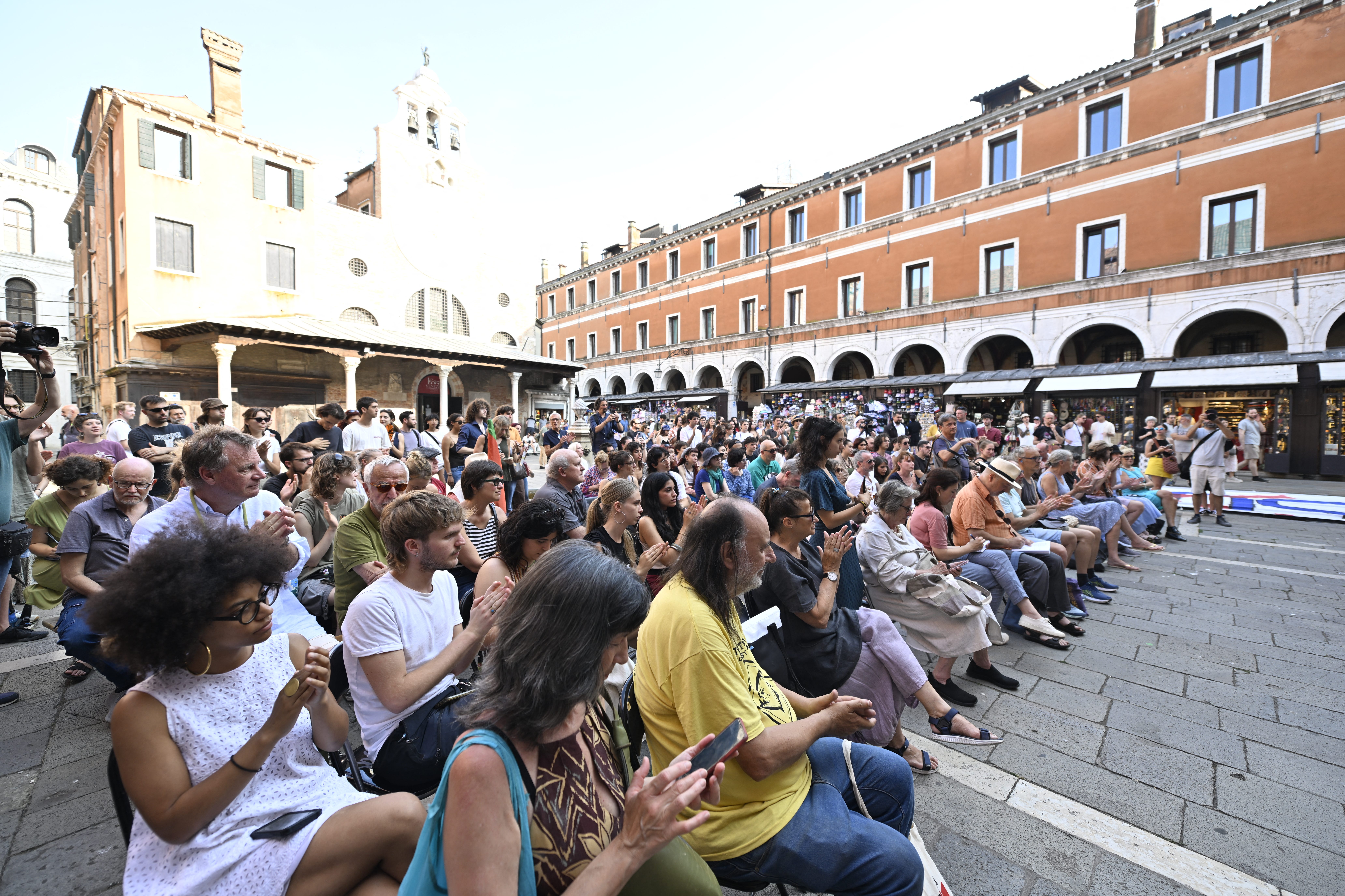 Protesters gather in town square