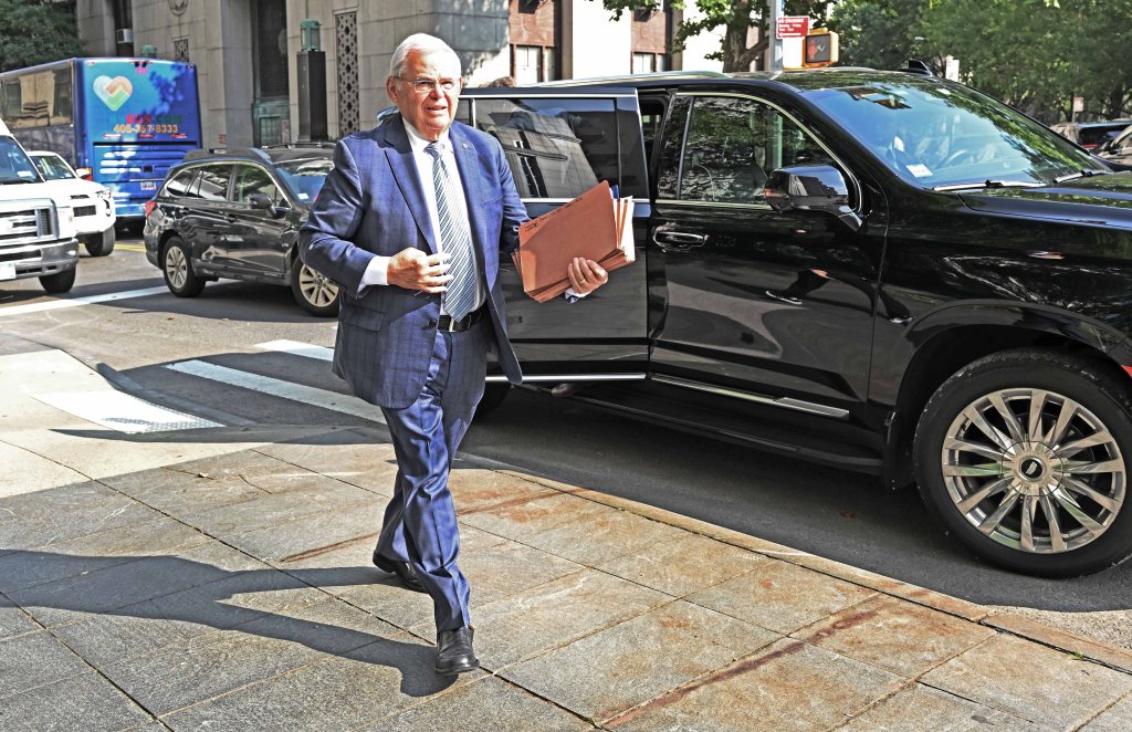 Senator Bob Menendez arriving at federal court for a corruption trial.