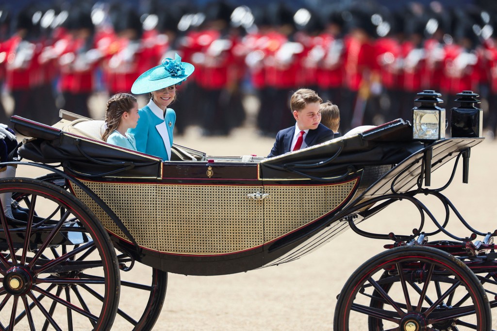 Kate Middleton, Princess Charlotte, Prince Louis and Prince George at Trooping the Colour Saturday