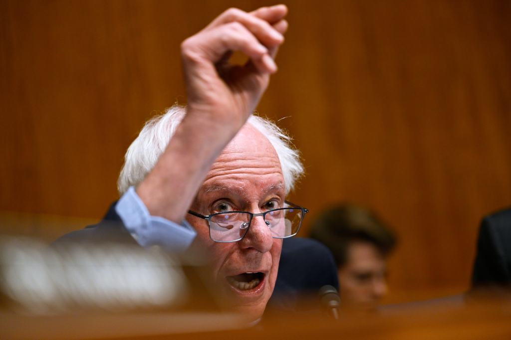 Bernie Sanders speaking at a Senate hearing.