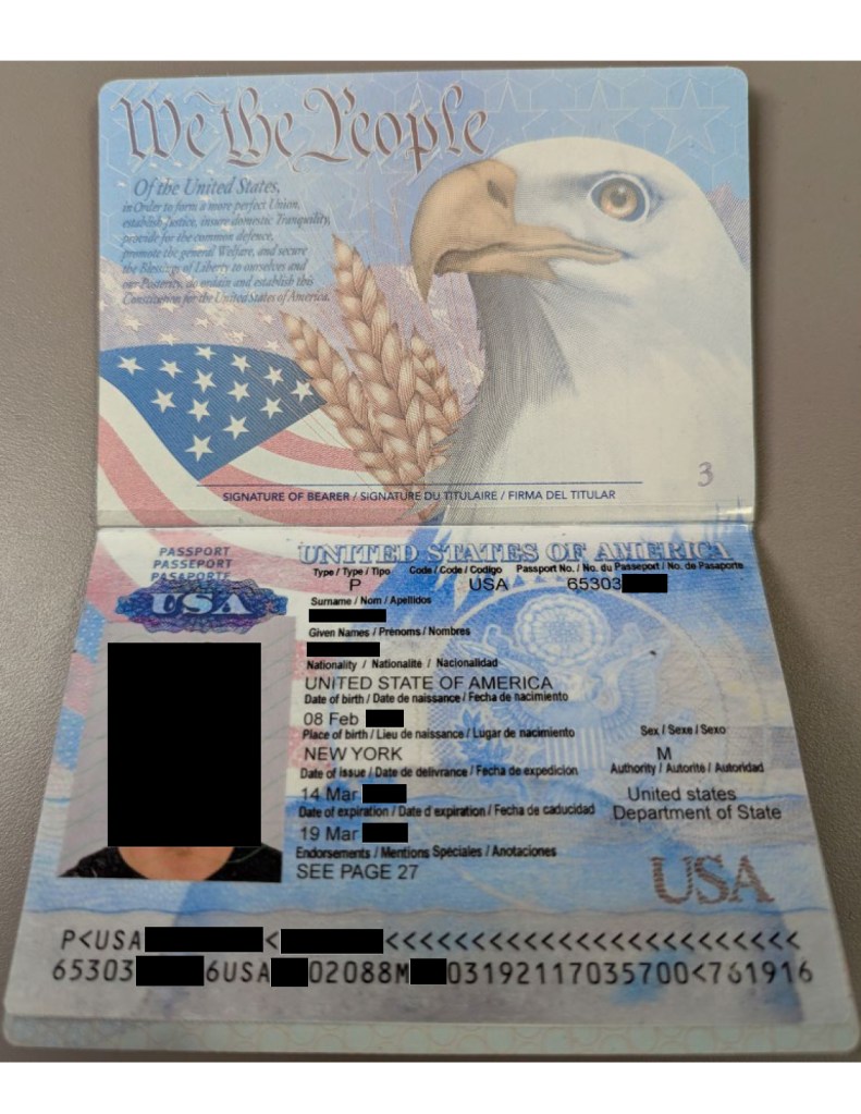 Photo of a fake US passport.