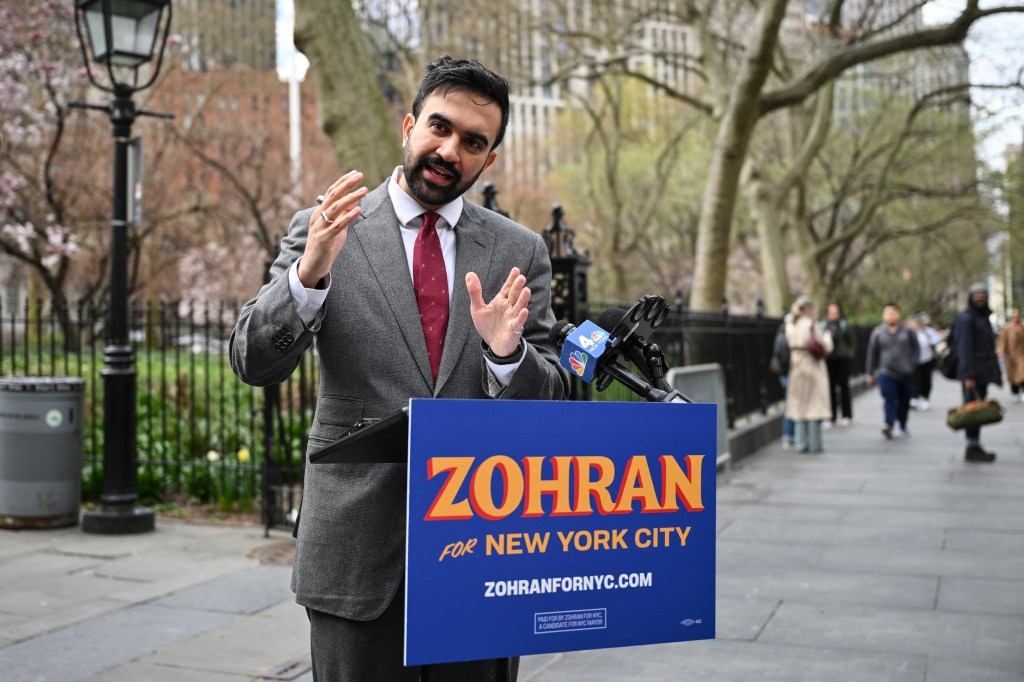 Zohran Mamdani campaigning for New York City mayor.