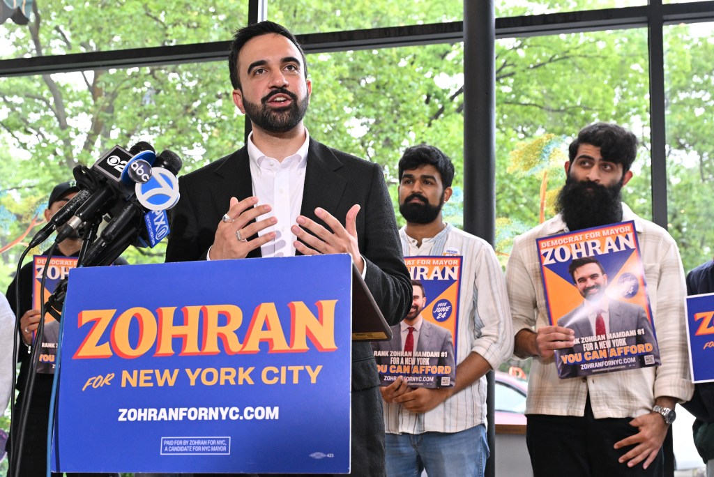 Zohran Mamdani announces his candidacy for NYC mayor with supporters.