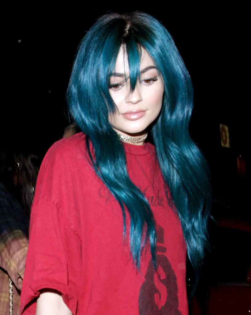 Kylie Jenner steps out in blue wig in Los Angeles.