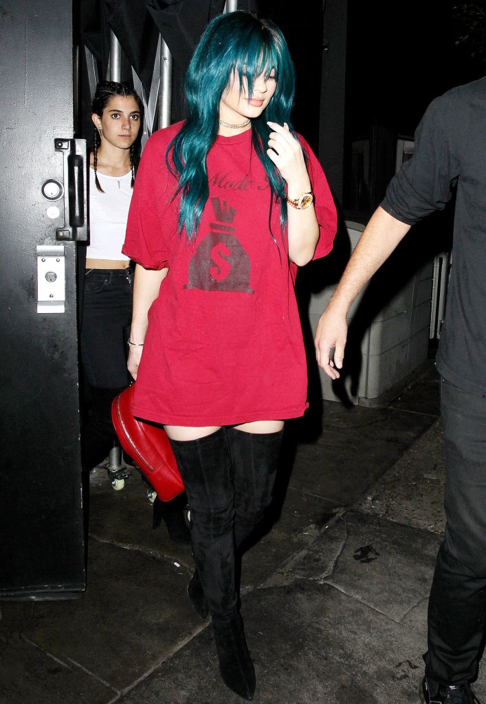 Kylie Jenner steps out in blue wig in Los Angeles.