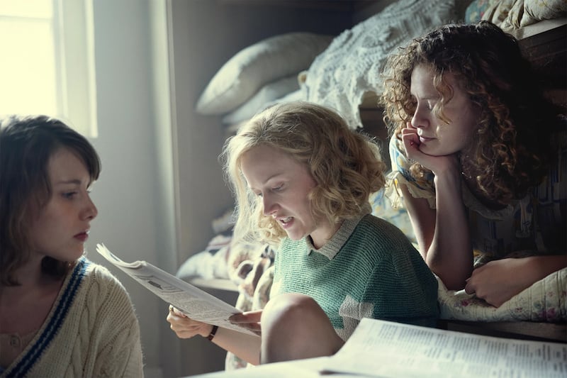 Zoe Brough as Jessica Mitford, Shannon Watson as Unity Mitford and Orla Hill as Debo Miford in Outrageous.