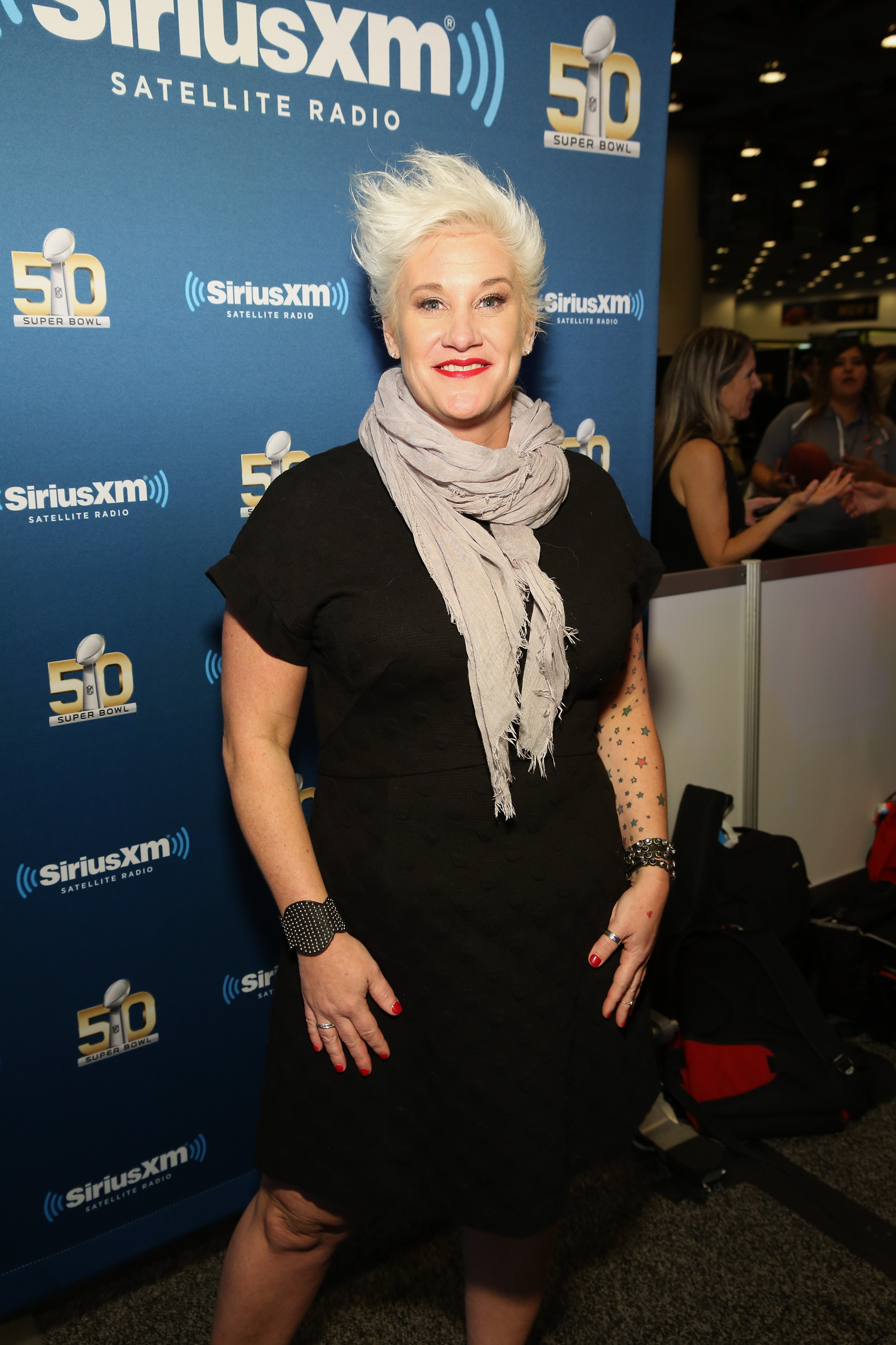 Anne Burrell at the SiriusXM set at Super Bowl 50 Radio Row in 2016