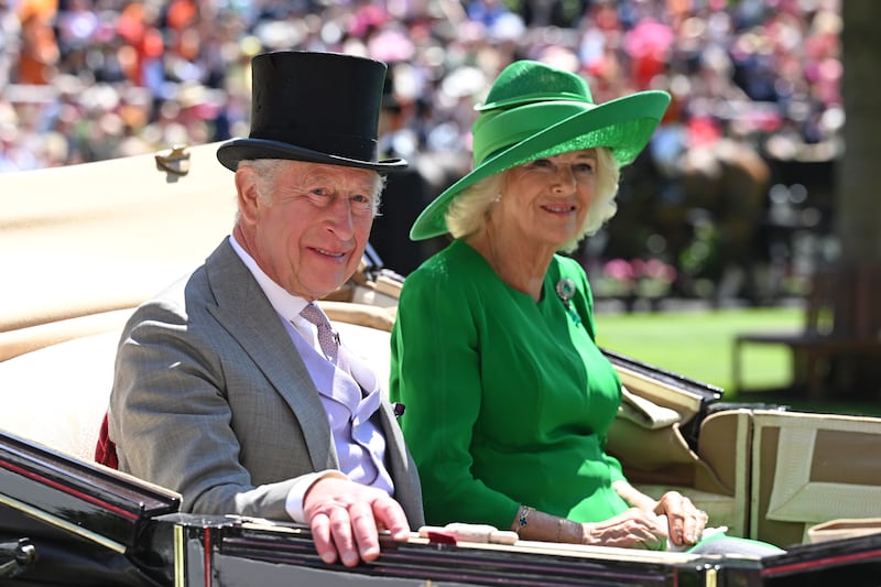 King Charles III and Queen Camilla attend day two of Royal Ascot at Ascot Racecourse on June 18, 2025 in Ascot, England.