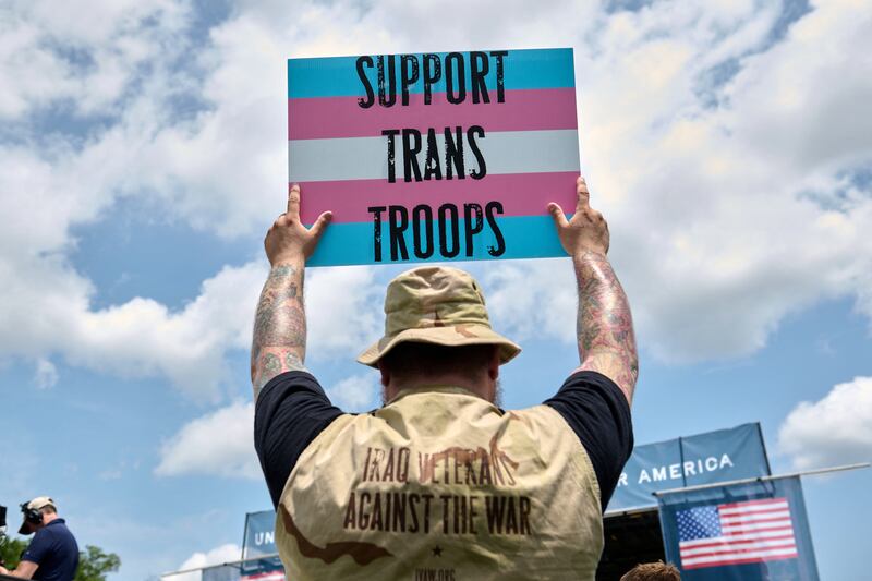There have been nationwide protests against President Donald Trump's move to bar transgender troops from the military.