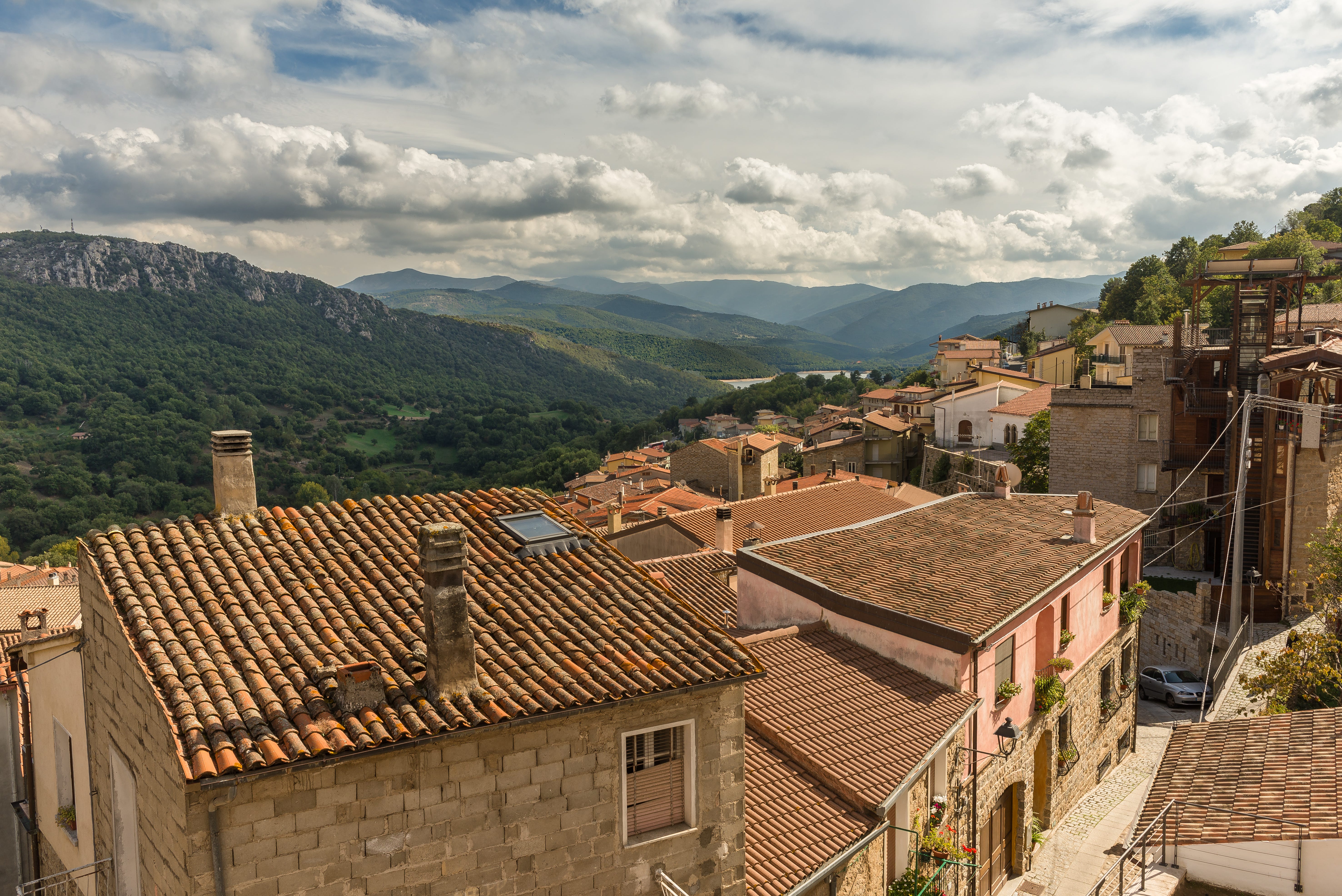 Aerial view of building in Gavoi, Sardinia, Italy.