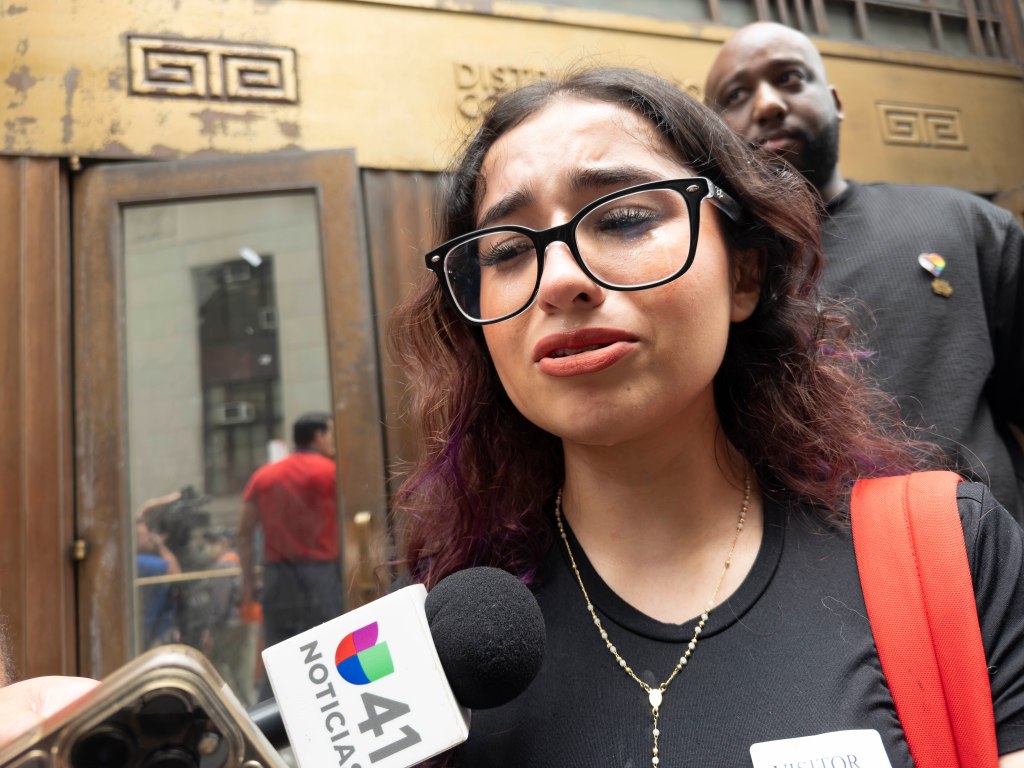 Stephanie Rodas, daughter of victim Diana Agudelo, speaking to reporters.