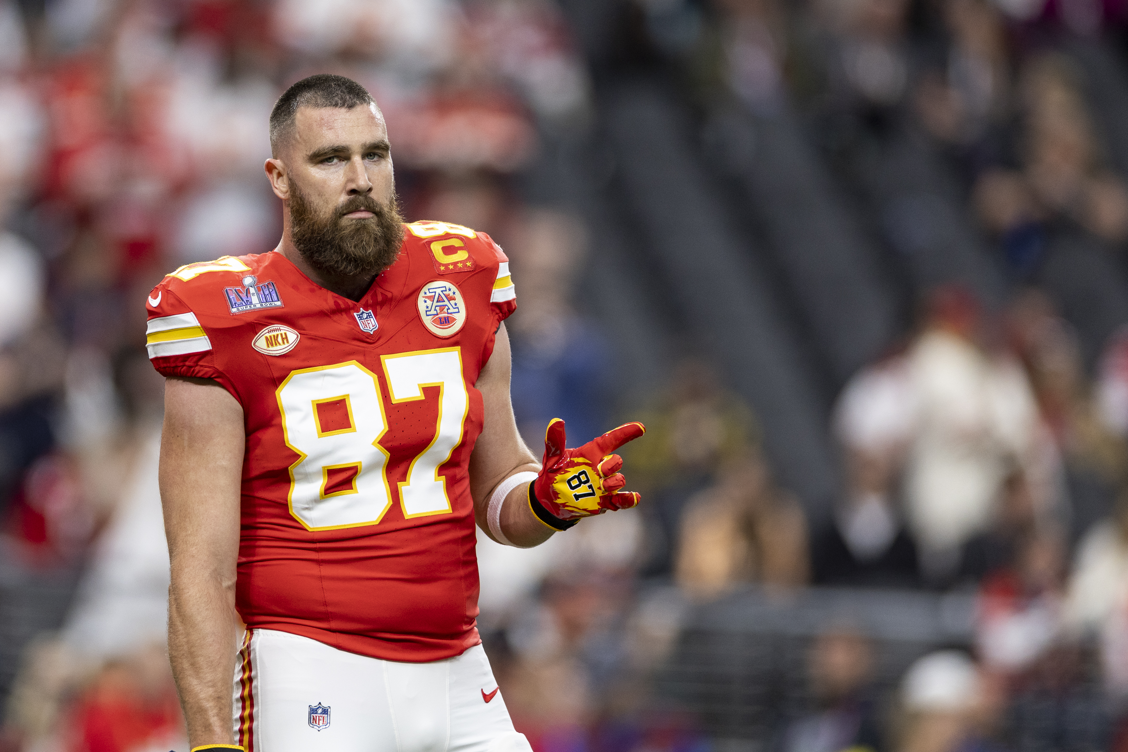 Travis Kelce at the 2024 Super Bowl