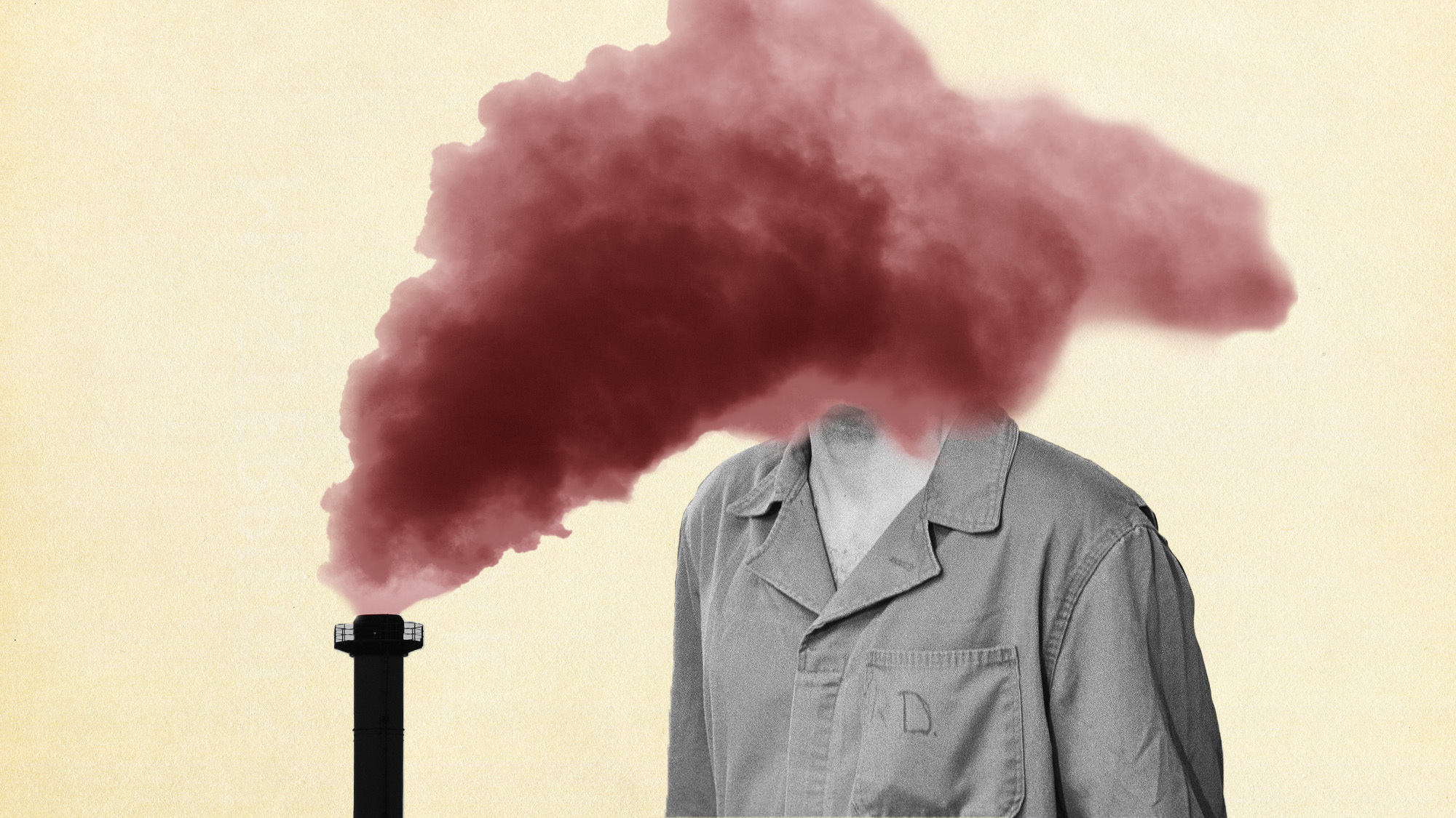 A cloud of red smoke covers a man's face