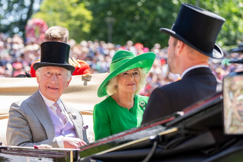 King Charles and Queen Camilla with Prince William arrive at Ascot.