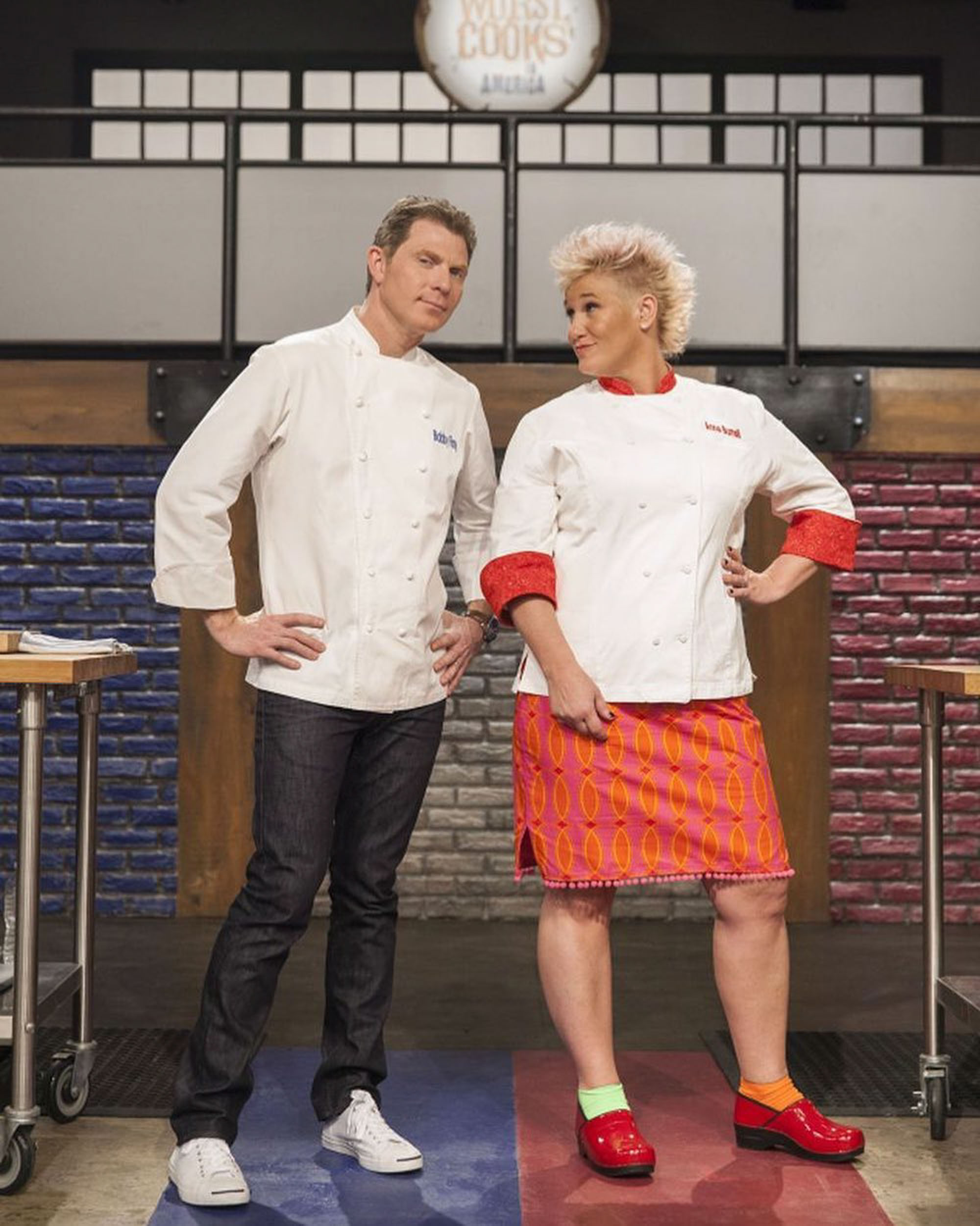 Anne Burrell on the set of a cooking show. 