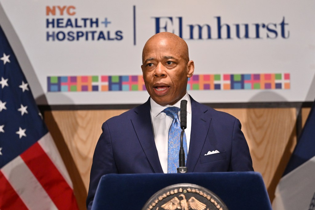 NYC Mayor Eric Adams speaking at a COVID-19 fifth anniversary remembrance event.