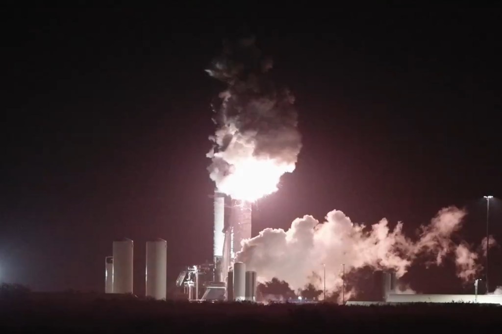 SpaceX Starship ship 36 explodes during a test in Texas on June 18, 2025.