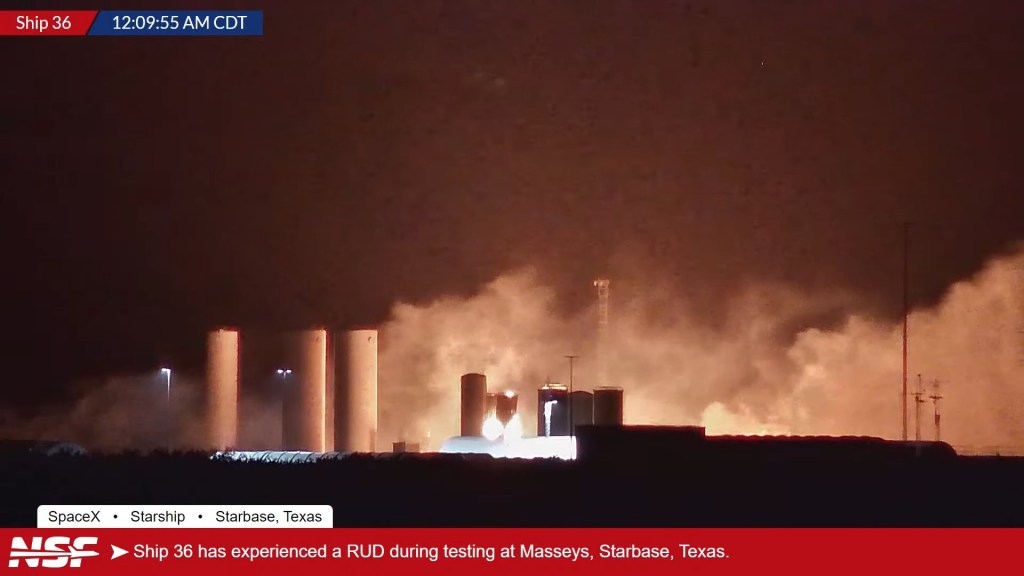 Starship explosion during testing at Starbase, Texas.