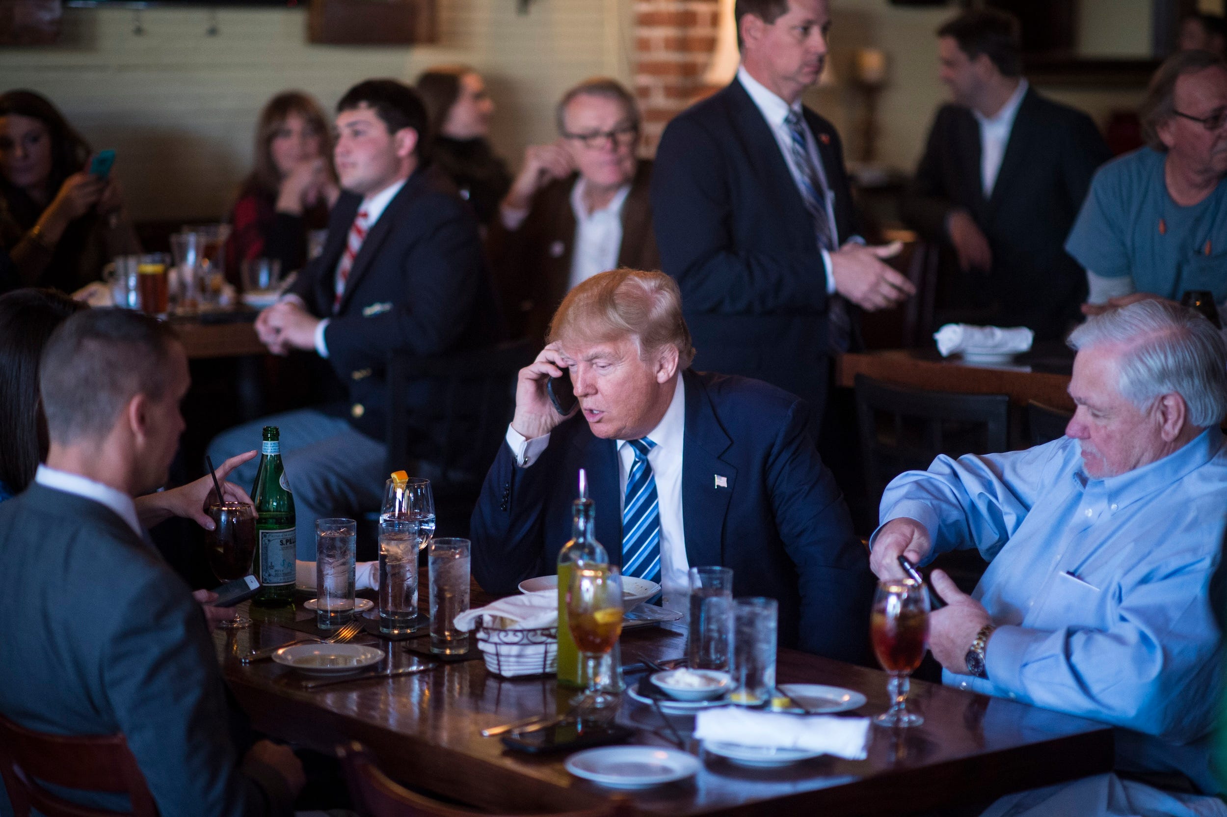 Trump talks on the phone while campaigning in South Carolina during the 2016 GOP primaries