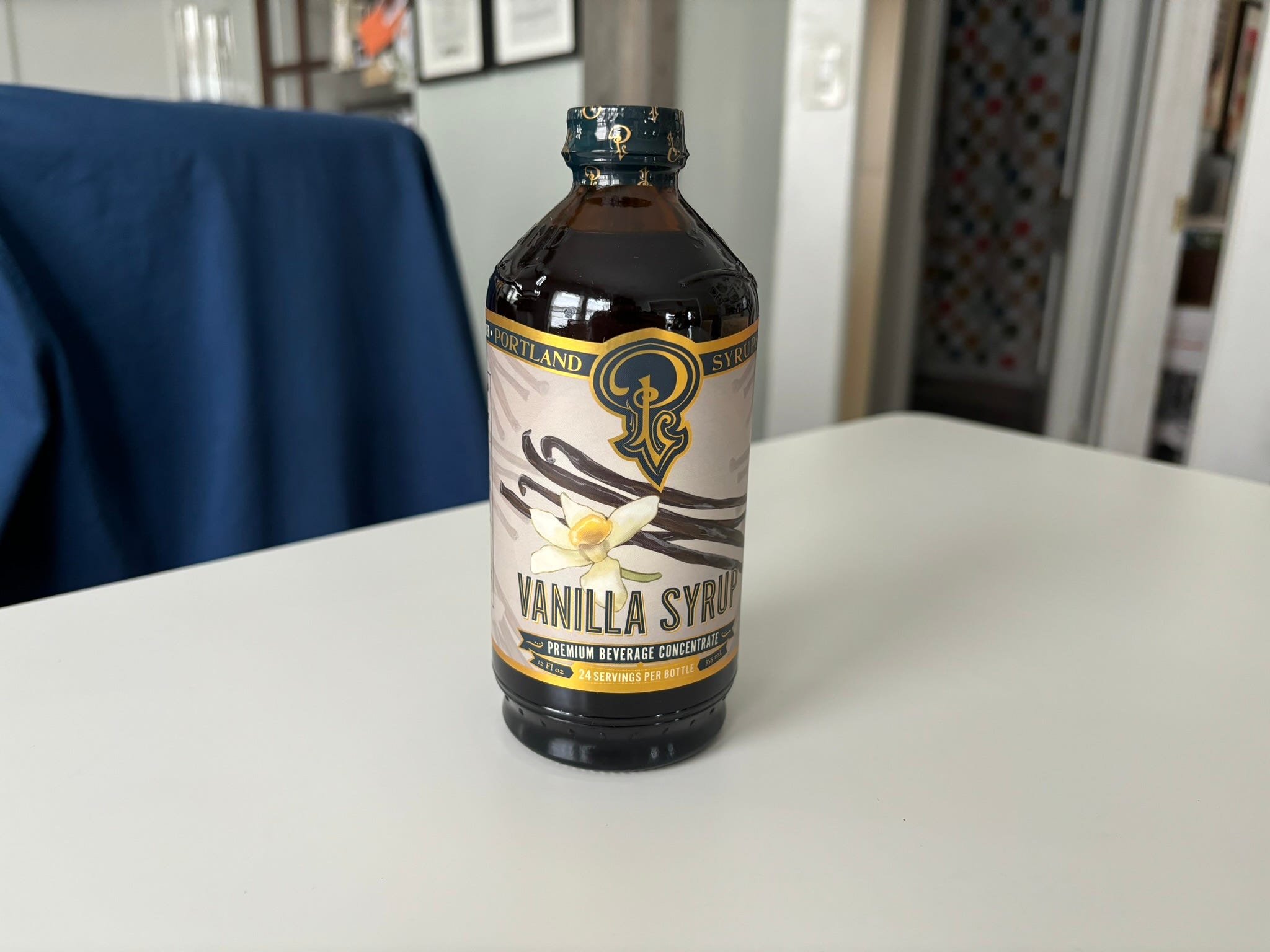 Portland Syrup vanilla syrup bottle on counter