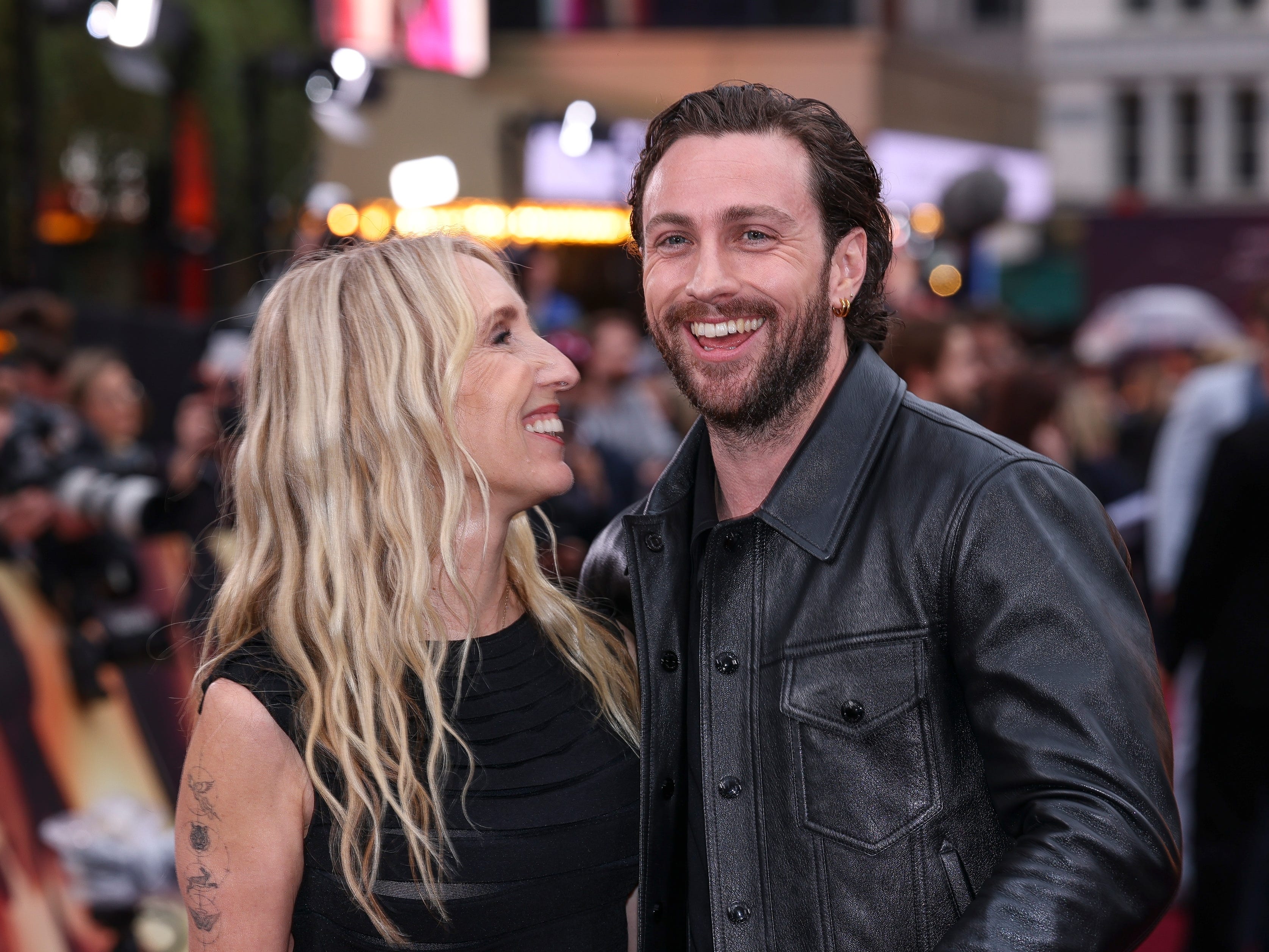 Sam Taylor-Johnson and Aaron Taylor-Johnson at the world premiere of the film "Back to Black" on Monday, April 8, 2024 in London.
