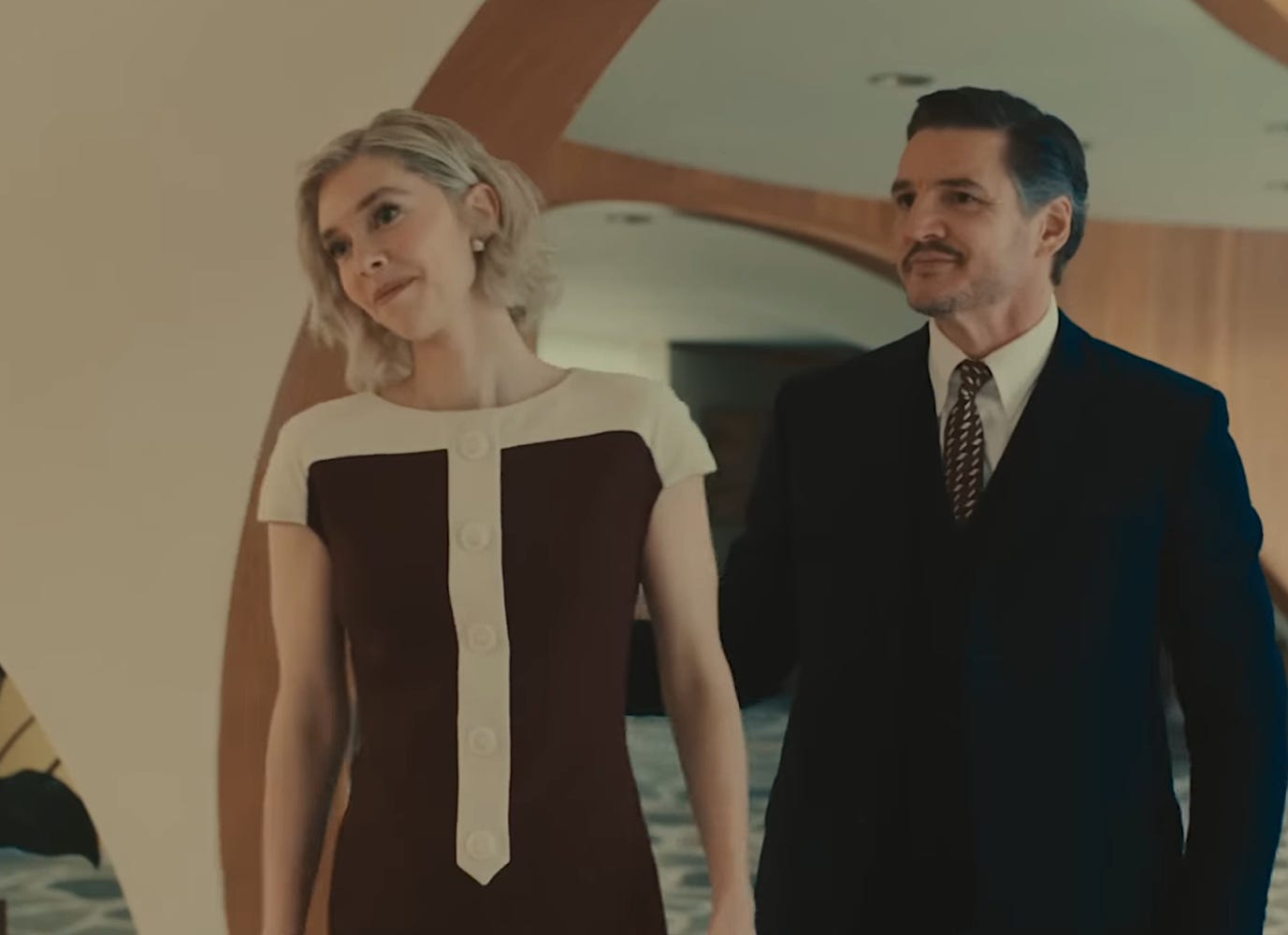 Vanessa Kirby as Sue Storm/Invisible Woman and Pedro Pascal as Reed Richards/Mr. Fantastic in "The Fantastic Four: First Steps."