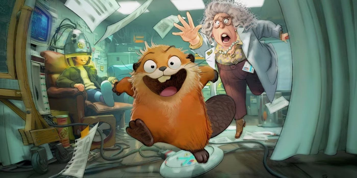 Beaver running through a room