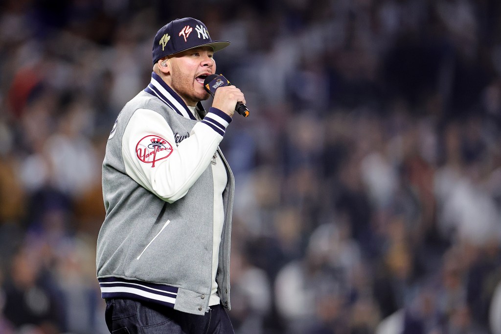  Artist Fat Joe performs on the field prior to Game Three of the 2024 World Series between the Los Angeles Dodgers and New York Yankees at Yankee Stadium on October 28, 2024