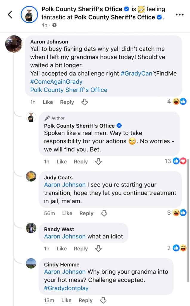The posts, laden with poor grammar and bad spelling, appeared to be a dig towards Judd and his department for being too late to the scene.