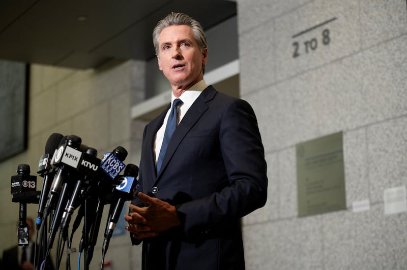 California Governor Gavin Newsom speaks to the press after a hearing on the use of National Guard troops amid federal immigration sweeps, at the California State Supreme Court in San Francisco, California, U.S., June 12, 2025.
