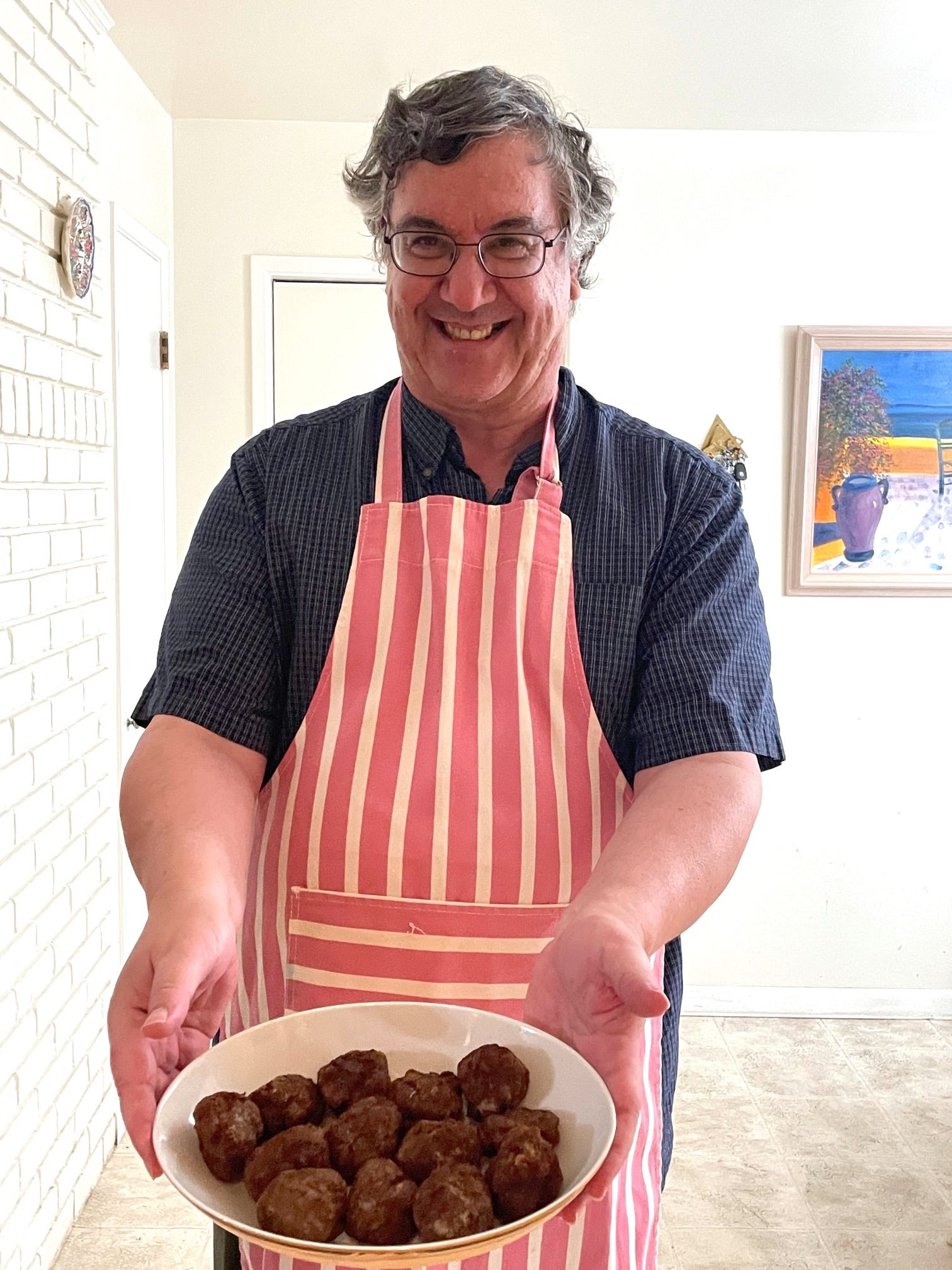 Anneta's dad with his Greek meatballs