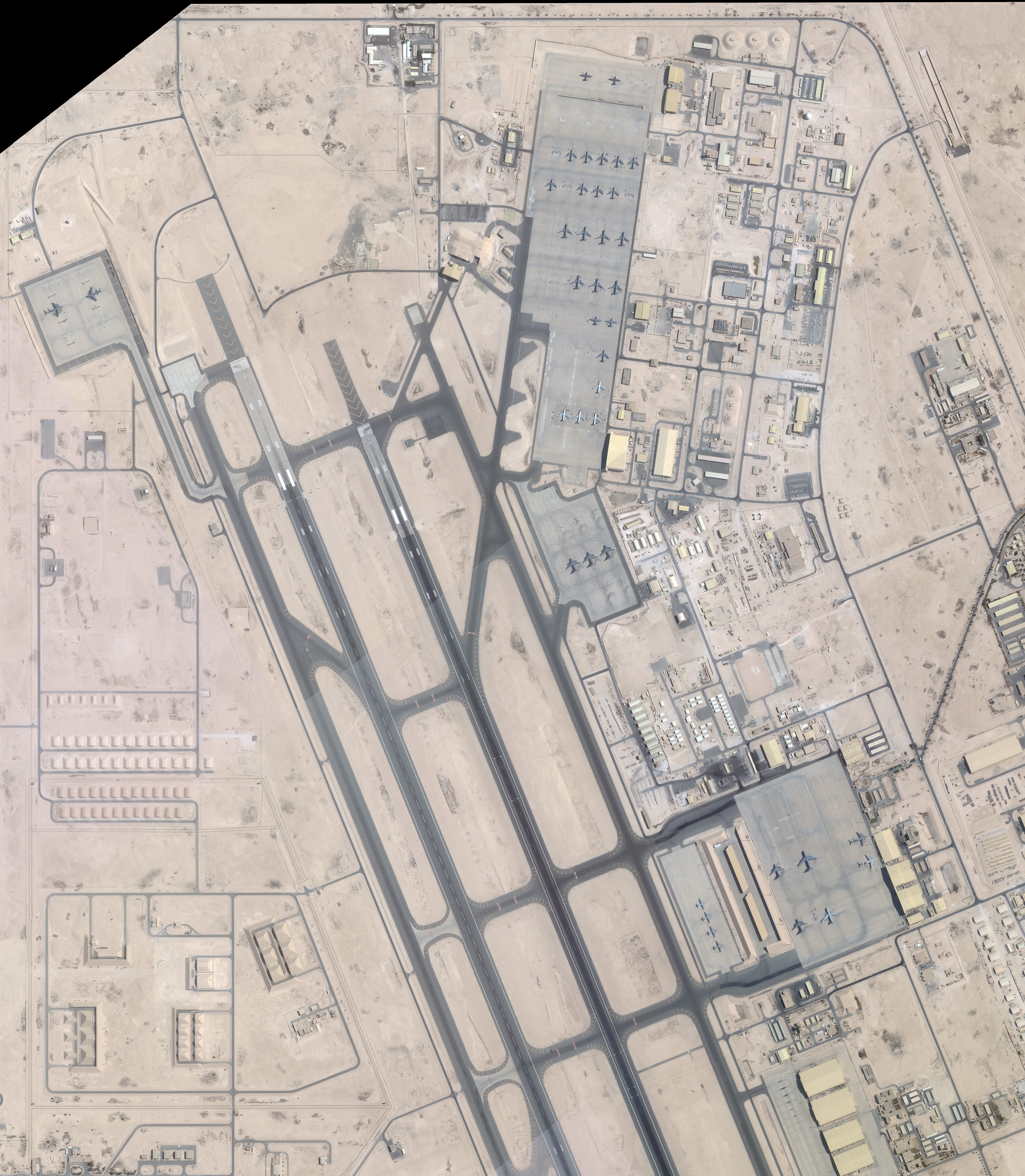A June 5, 2025, satellite image shows dozens of aircraft parked at Al Udeid in Qatar