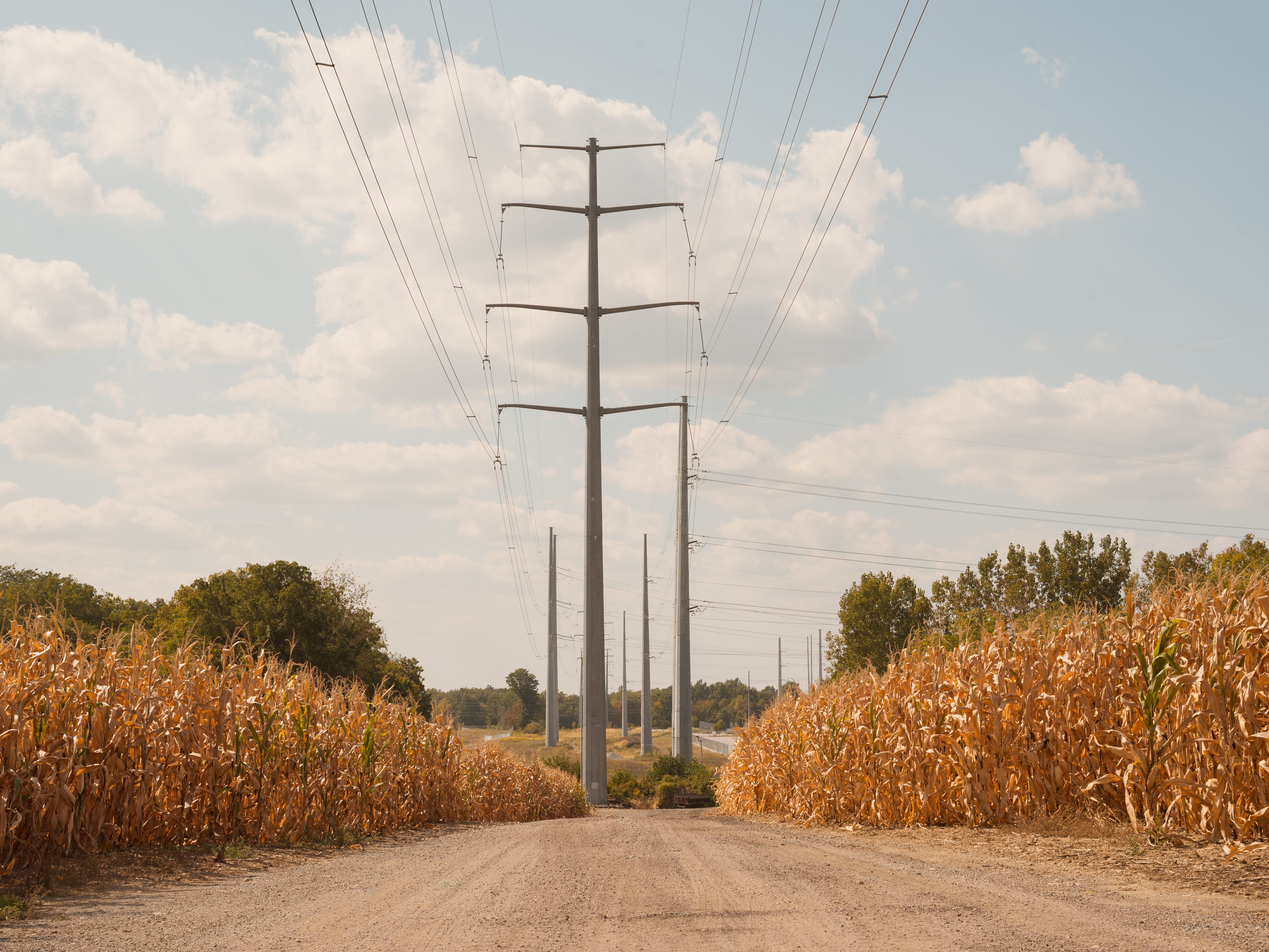 Cornfields down the road from the construction of Meta's new data center in New Albany, OH