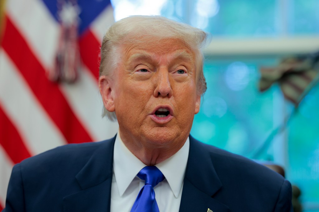 President Trump speaking in the Oval Office.