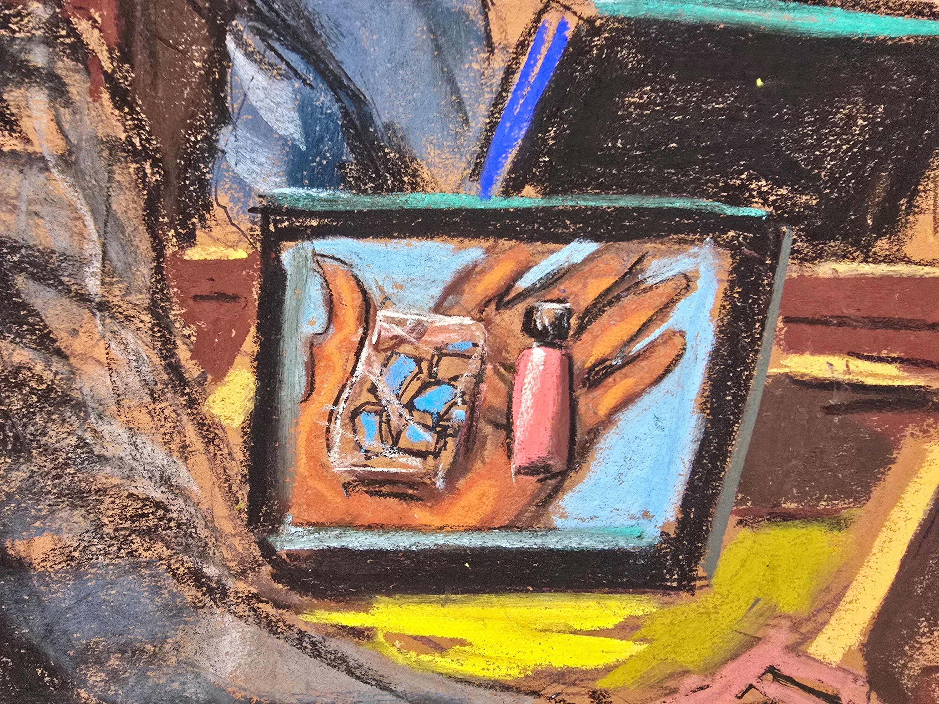 This court sketch shows a blue pills and a vial of "tusi" described by former Sean Combs PA Brendan Paul.