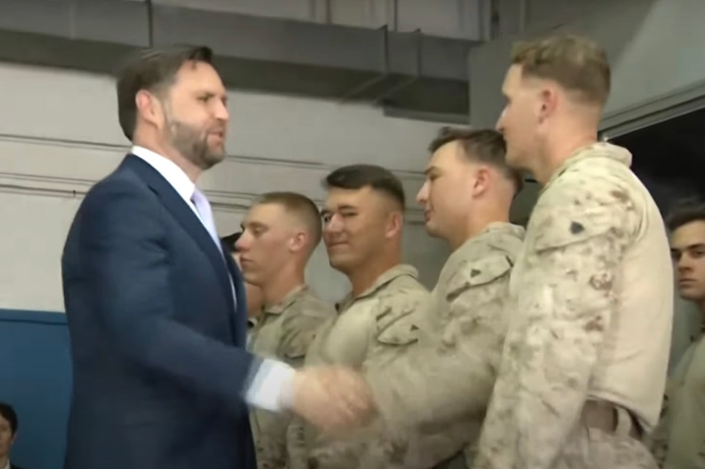 JD Vance shaking hands with Marines in Los Angeles.