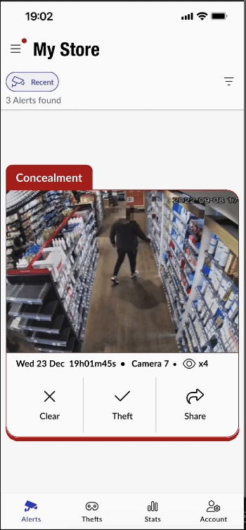 A demo of the security alert screen when a person concealing an item is detected by AI startup Veesion.