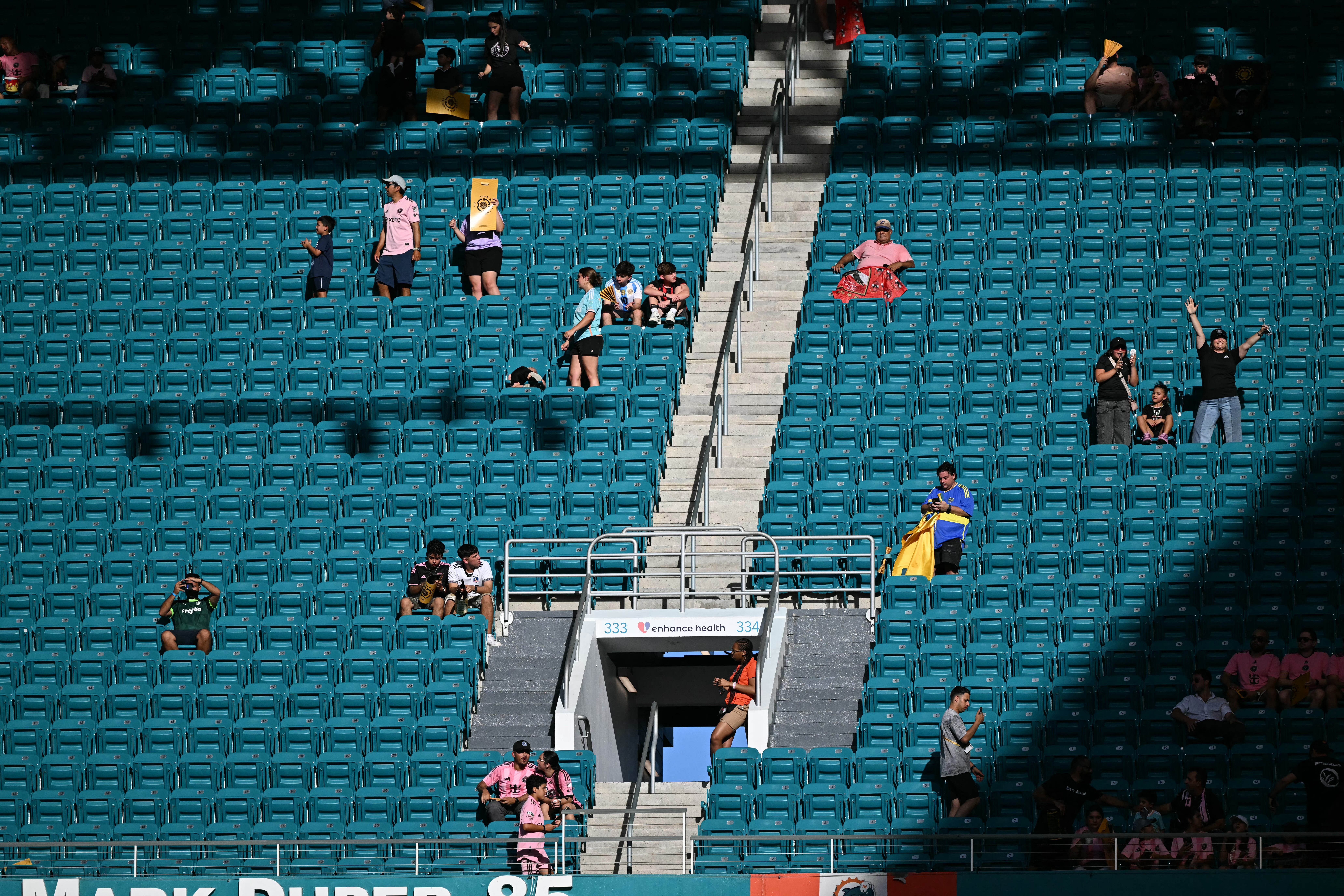 Empty seats are seen before the Club World Cup 2025 Group A football match between Egypt's Al-Ahly and US Inter Miami at the Hard Rock stadium in Miami on June 14, 2025.