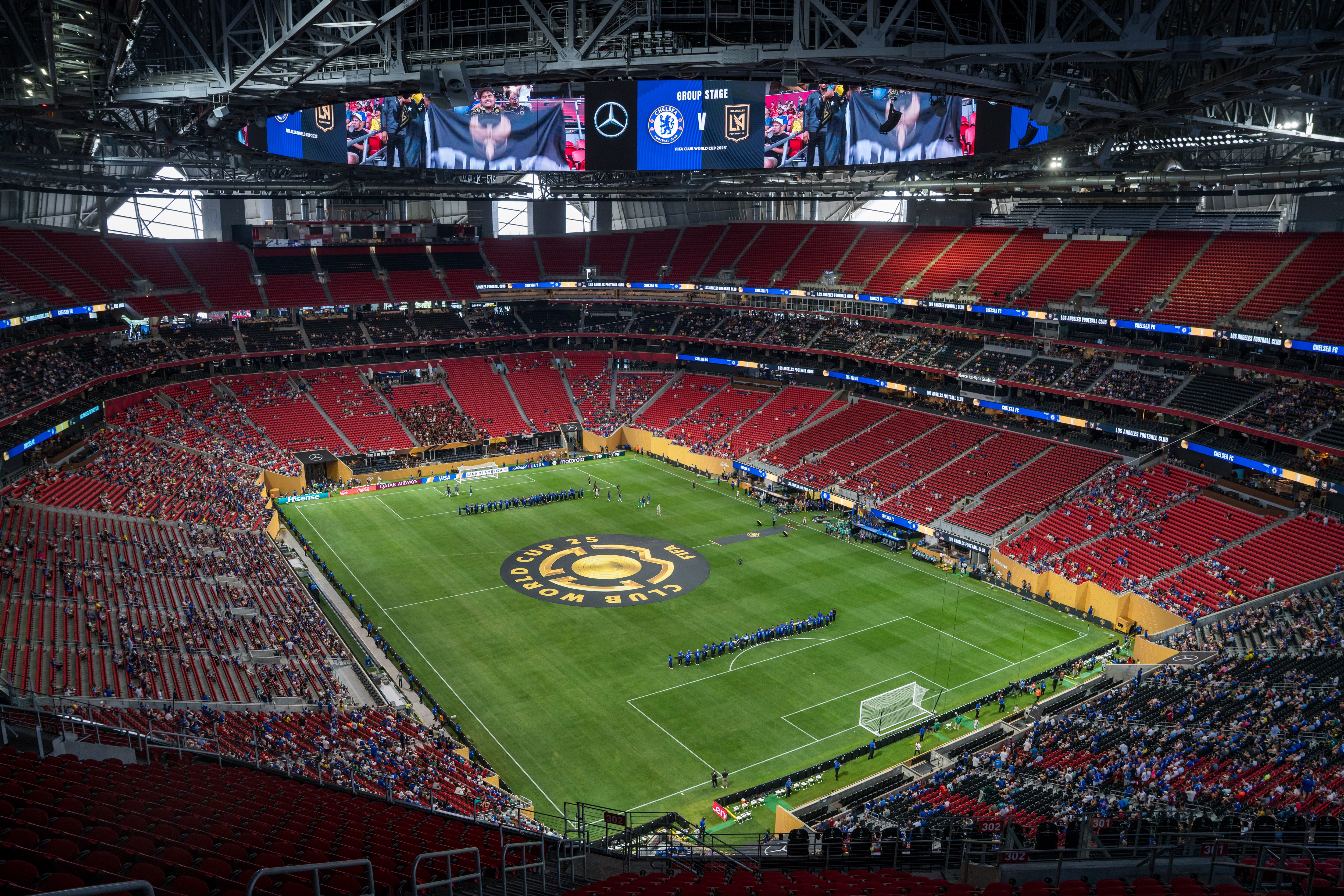 General view inside the Mercedes-Benz Stadium during the first half of the FIFA Club World Cup 2025 group D match between Chelsea FC and Los Angeles Football Club at Mercedes-Benz Stadium on June 16, 2025 in Atlanta, Georgia