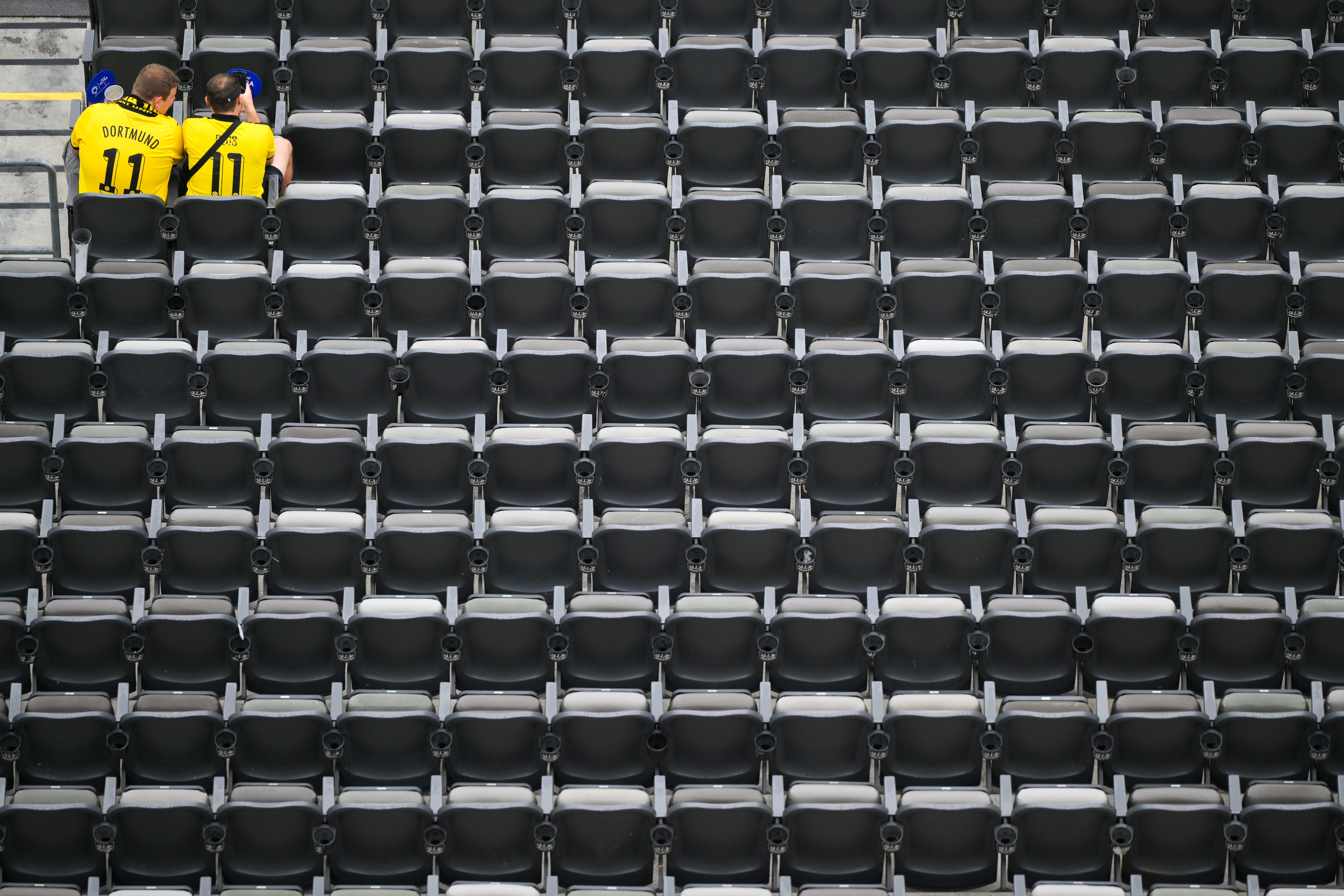 Fans look on from an almost empty section of seats prior to the FIFA Club World Cup 2025 group F match between Fluminense FC and Borussia Dortmund at MetLife Stadium on June 17, 2025 in East Rutherford, New Jersey.