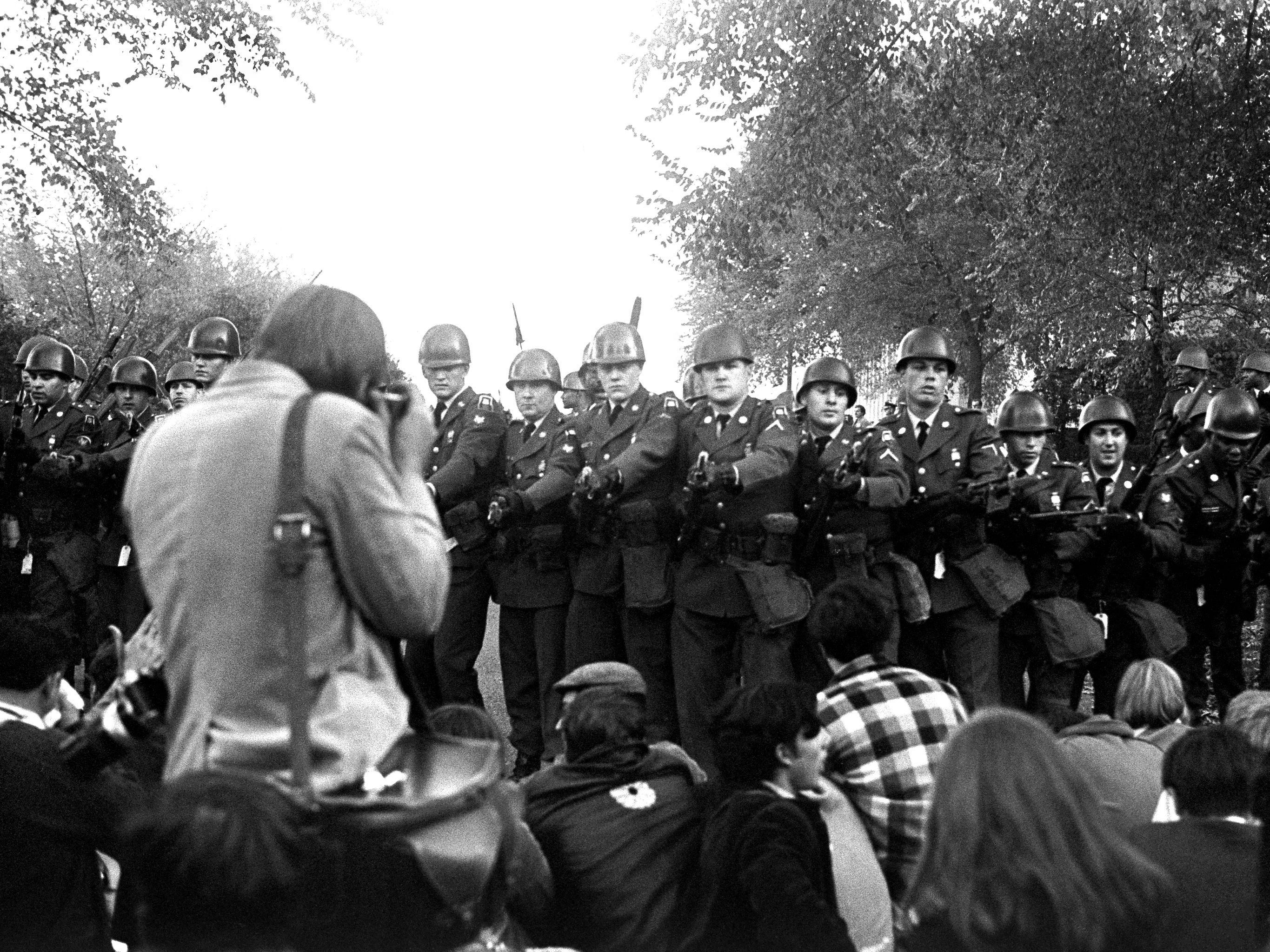 protesters facing police during washington dc summer of love 1967