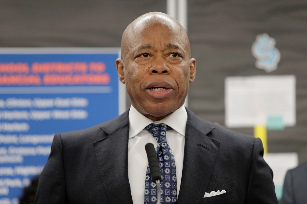 Mayor Eric Adams speaking at a press conference. 