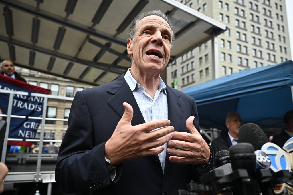 Andrew Cuomo speaking at a rally.