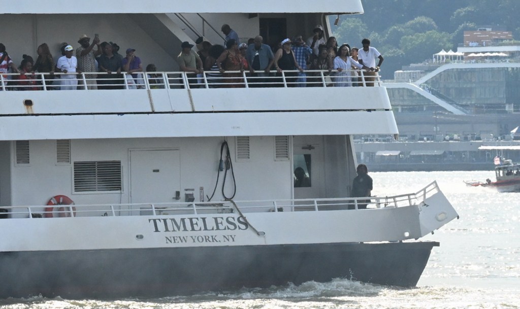 Damaged rear of the Timeless party boat in New York, NY.
