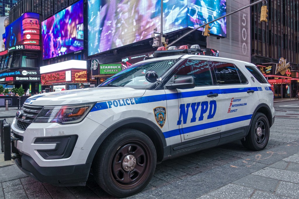 NYPD police car in Times Square.