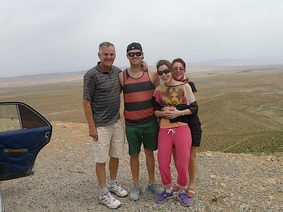 The author with her husband and in-laws in Morocco.