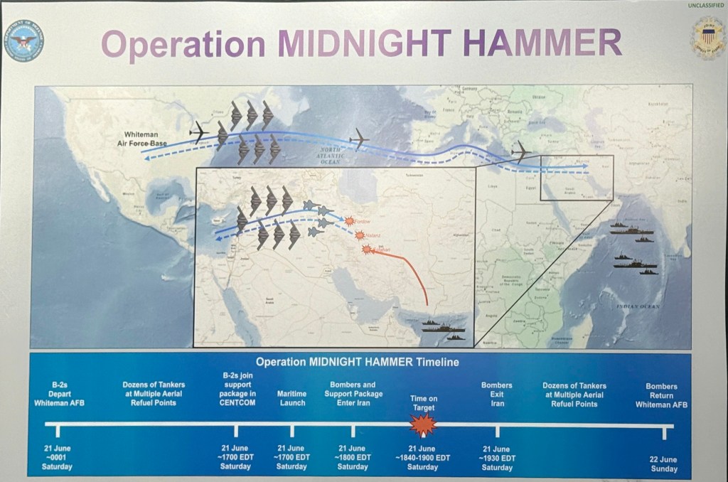 Illustration of Operation Midnight Hammer timeline and map.