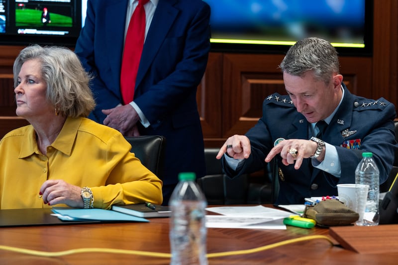 White House Chief of Staff Susie Wiles and Chairman of the Joint Chiefs of Staff General Dan Caine attend a meeting with U.S. President Donald Trump in the Situation Room at the White House in Washington, D.C., U.S. June 21, 2025.