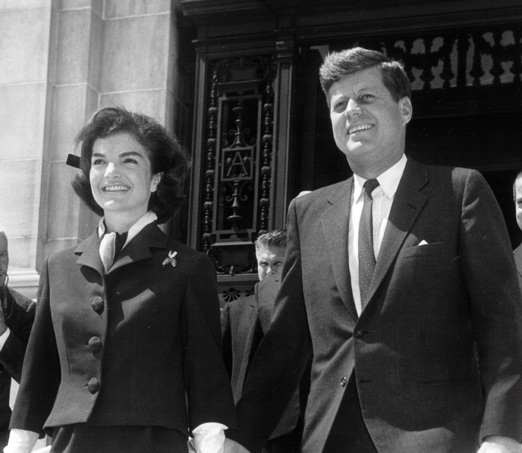 Black and white photo of John F. Kennedy and Jackie Kennedy.