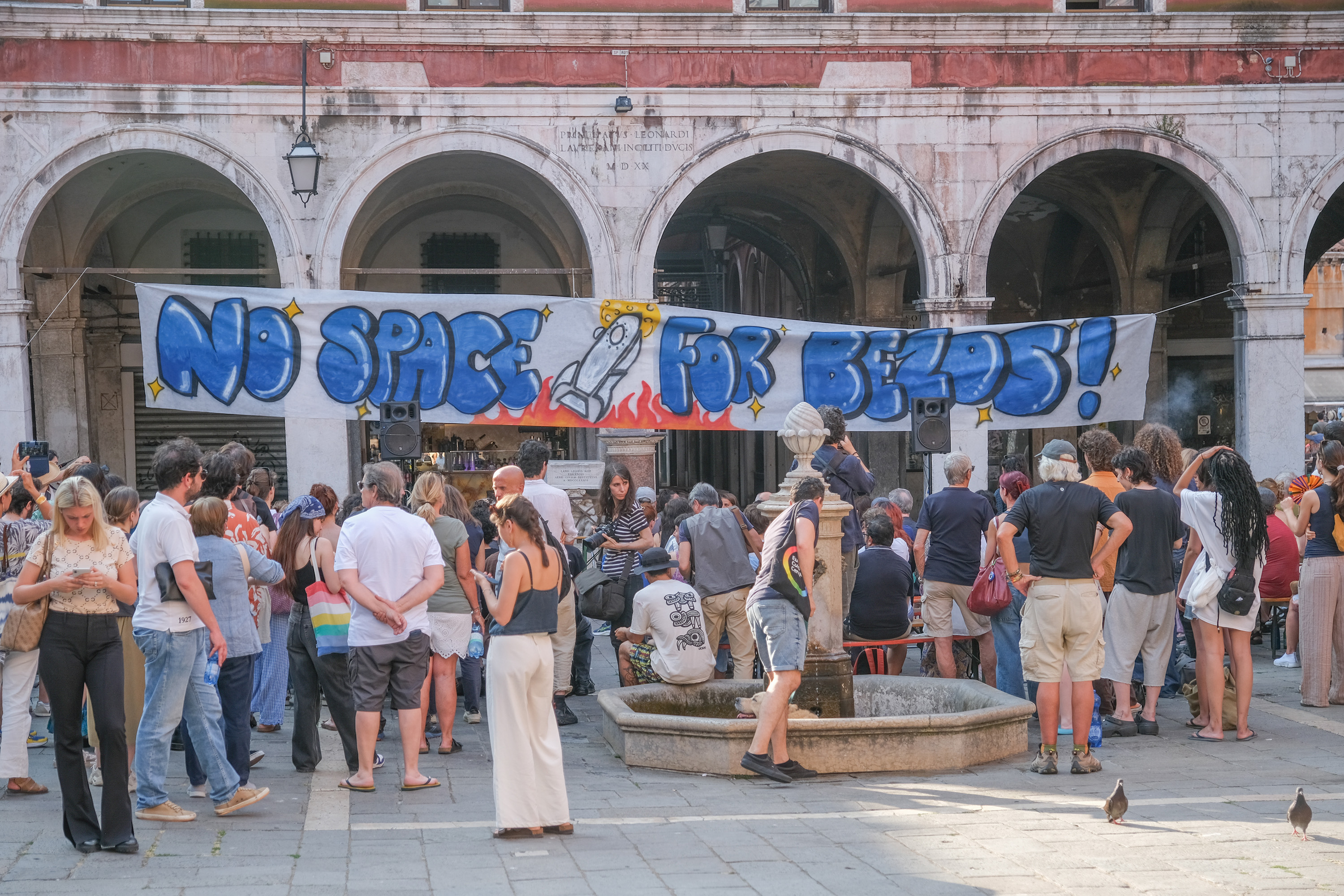 Jeff Bezos protesters in Venice
